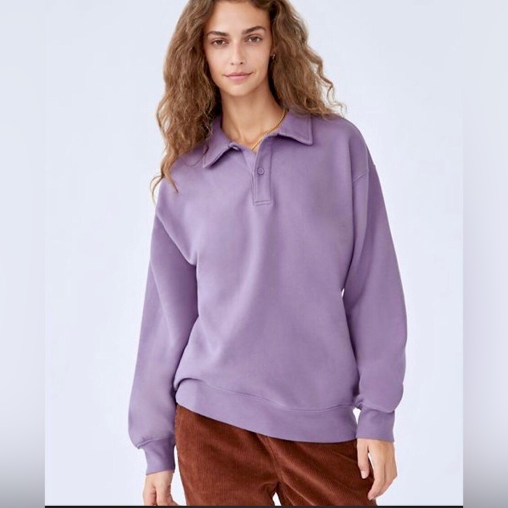 Aritzia TNA Cozy Fleece Boyfriend Polo Sweatshirt XXS